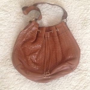 VINTAGE 80s Large Woven Tassel Drawstring Purse